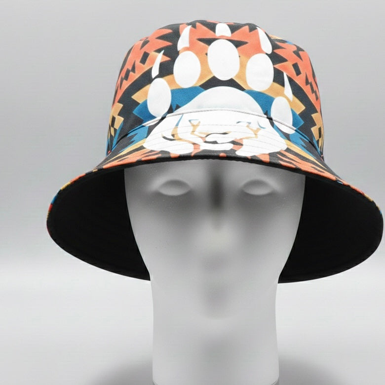 Chapeau Bob Style Autochtone Motif Patte d'Ours Rouge