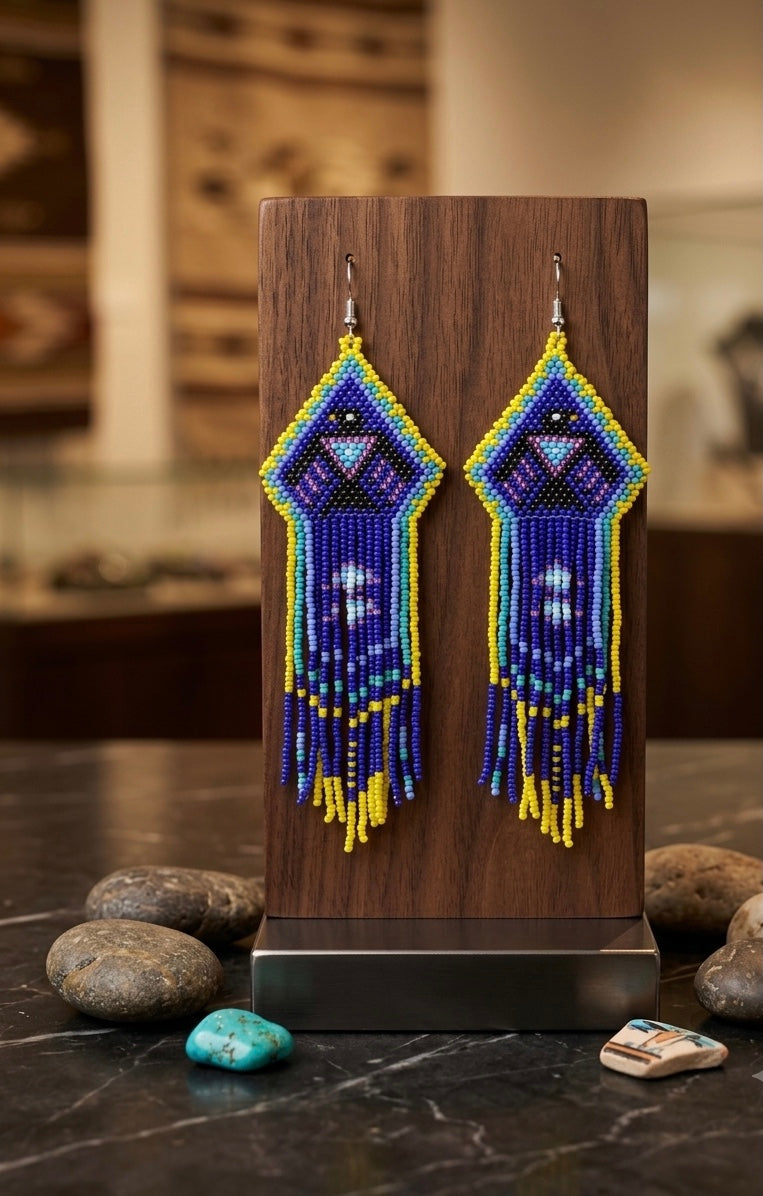 Boucles d'oreilles perles oiseau-tonnerre (Bleu)