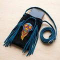 Beaded Suede Phone Pouch ~ Black turquoise