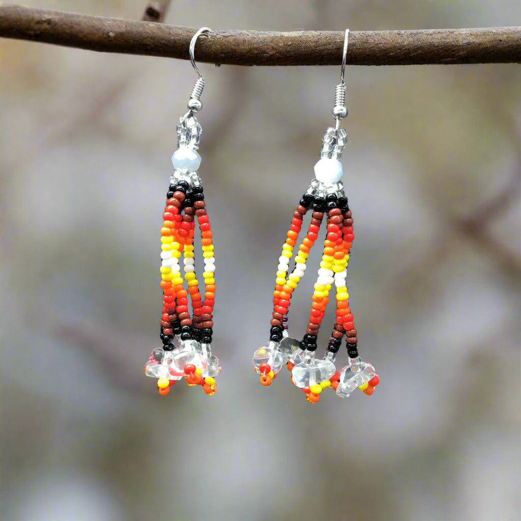 Silver Six-Strand Beaded Cascade Earrings