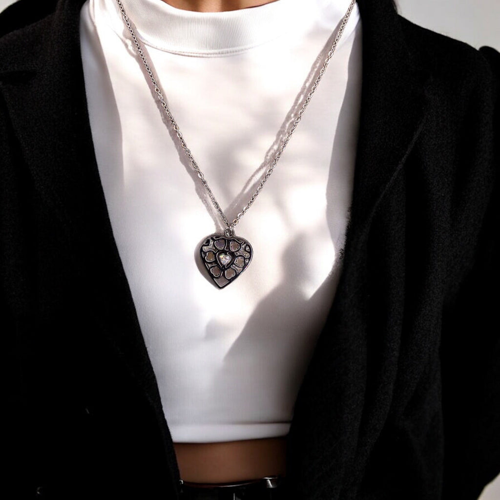 Pendentifs Cœur en Acier Inoxydable avec Chaîne Longue