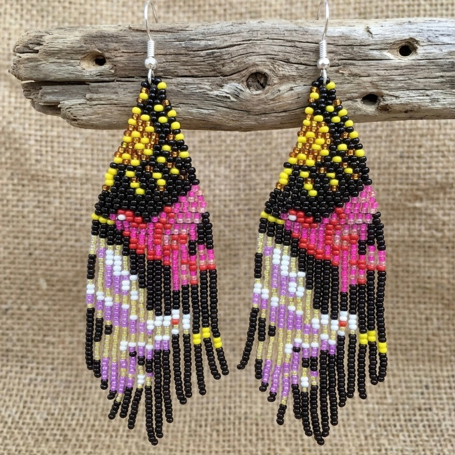 Boucles d'oreilles brodées « Danseuse Ciel noir »