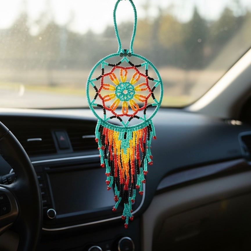 Attrape-rêves fait main en perles célestes, couleur turquoise