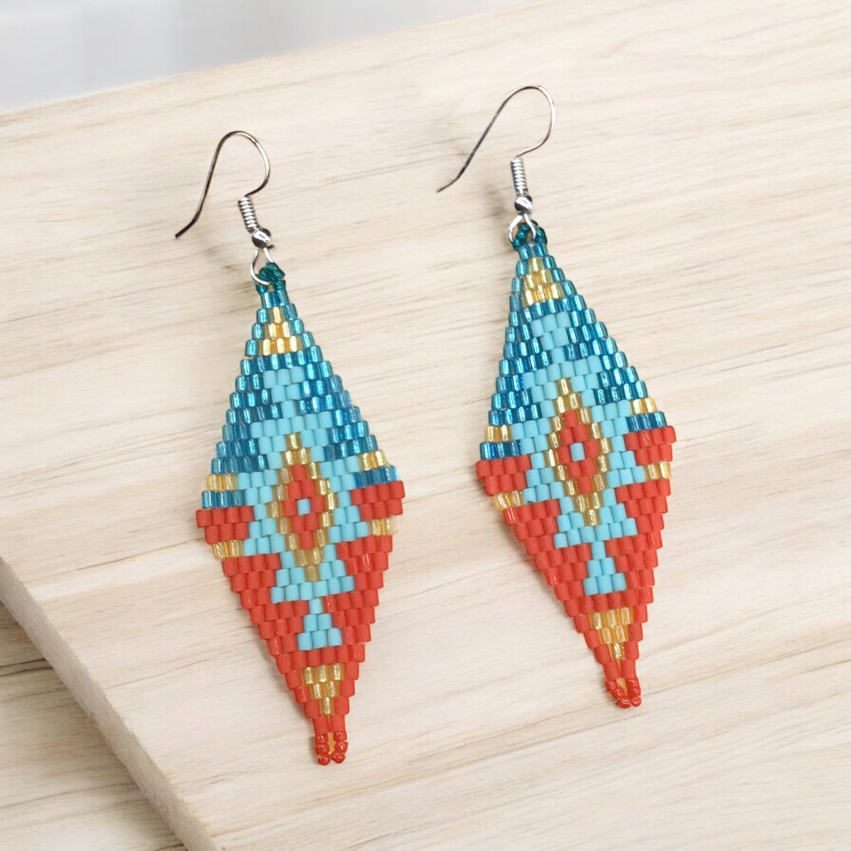 Boucles d'oreilles en perles de verre Miyuki rouges et turquoises