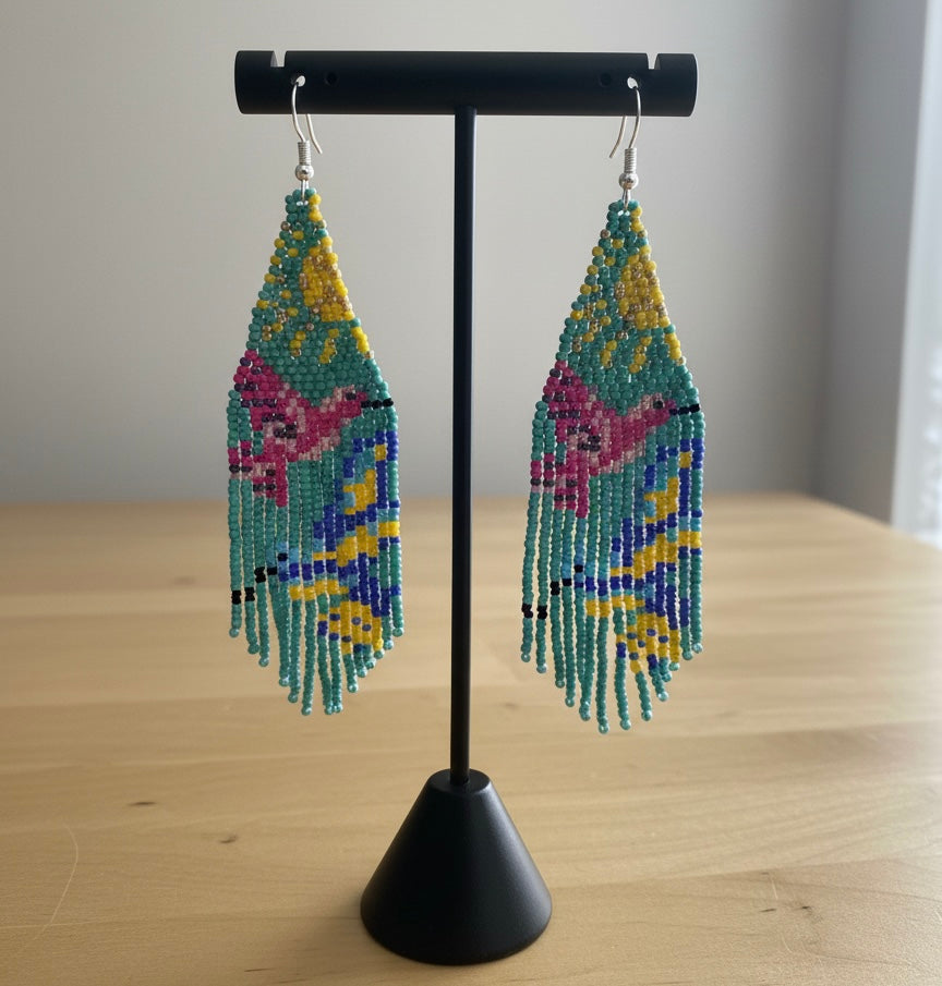 Boucles d'oreilles perlées « Danseuse Céleste Turquoise »