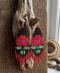 Flower Beaded Earrings ( Red )