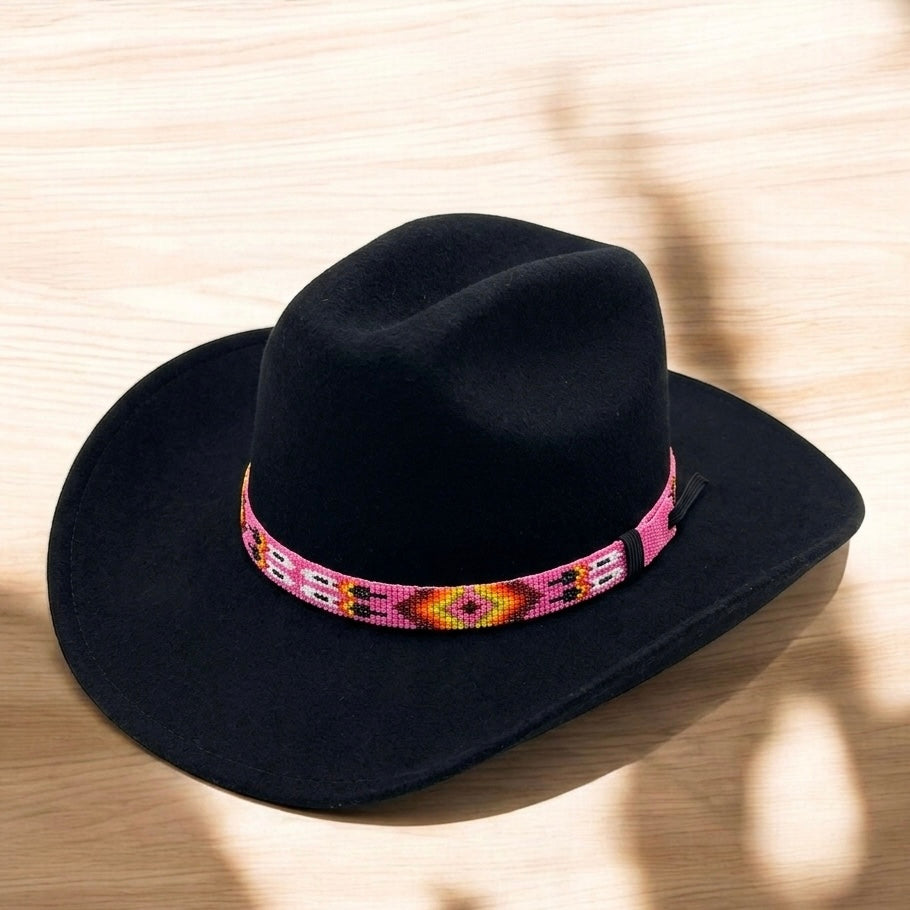 Tour de chapeau fait main en perles rose vif