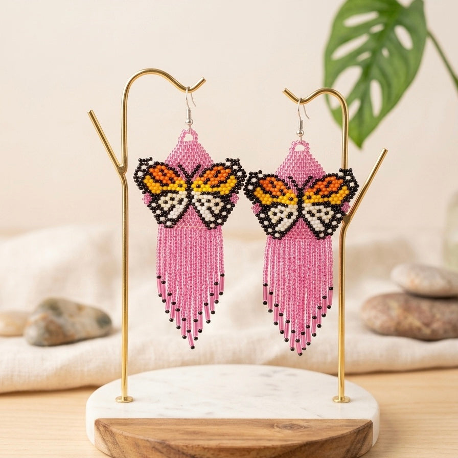 Boucles d'oreilles Ailes dansantes perles roses / violettes