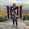Poncho en laine fait main Loup avec louveteau
