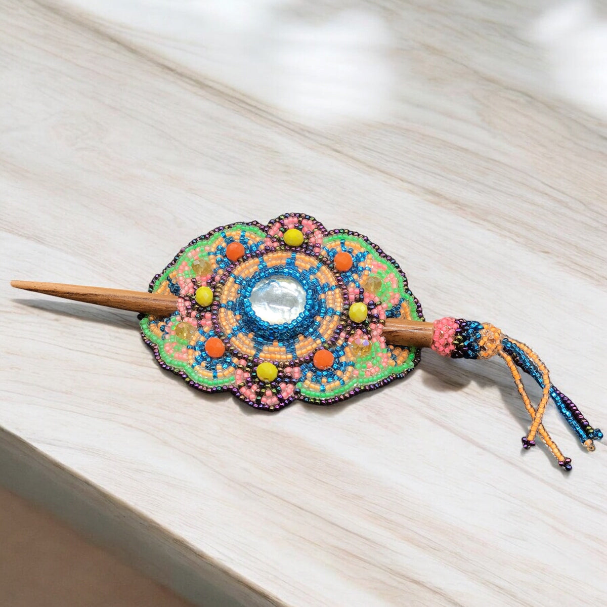 Barrette multicolore bleue et orange clair (26)