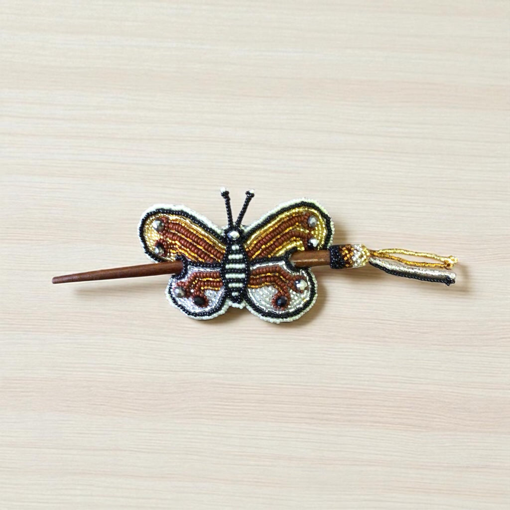 Barrette Papillon Faite à la Main Perles Noires et Blanches