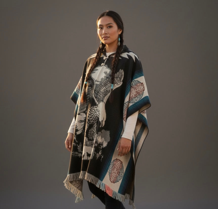 Poncho en laine fait main Aigle