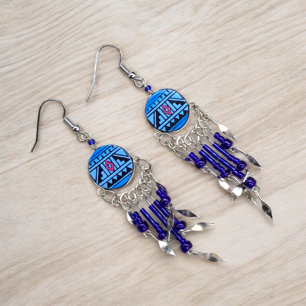 Boucles d'oreilles pendantes rondes de style sud-ouest bleu ciel
