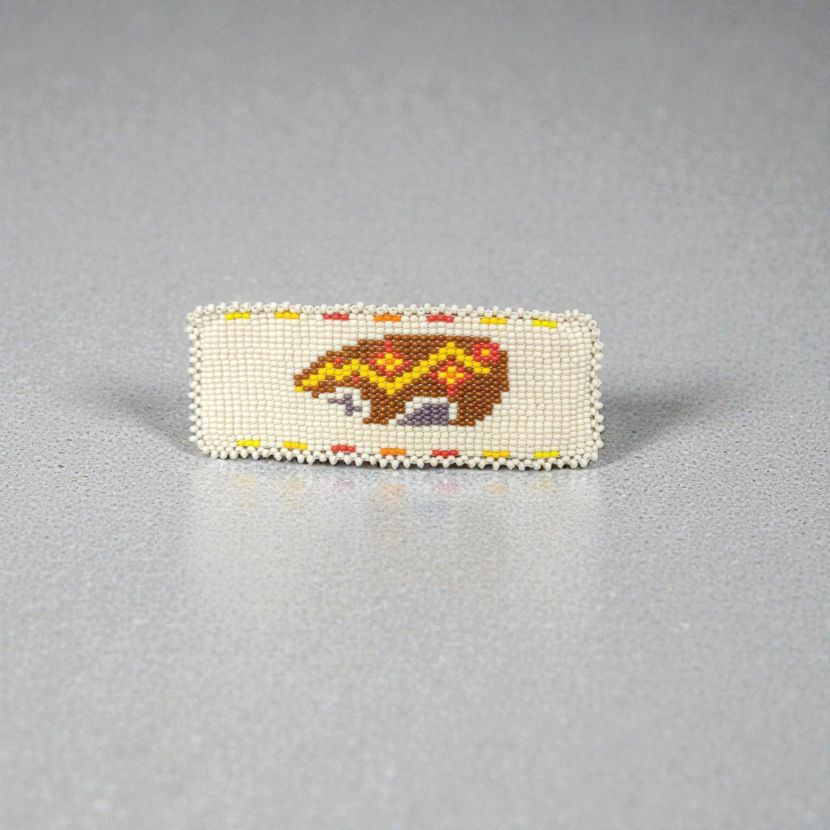 Barrette rectangulaire perlée - Ours