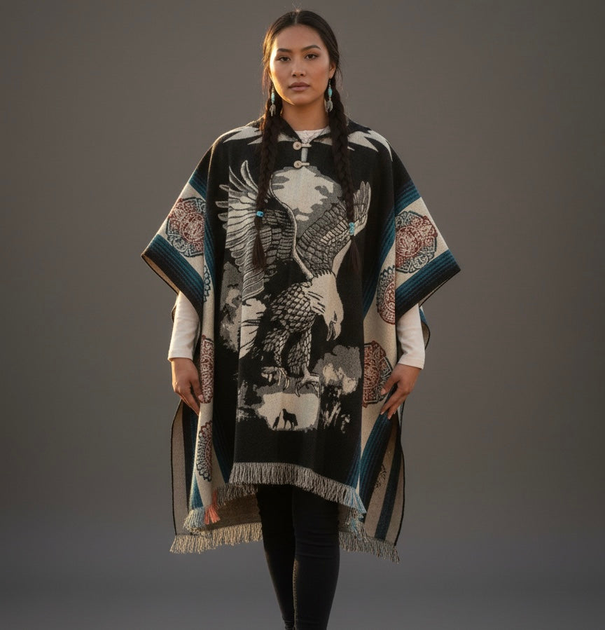 Poncho en laine fait main Aigle