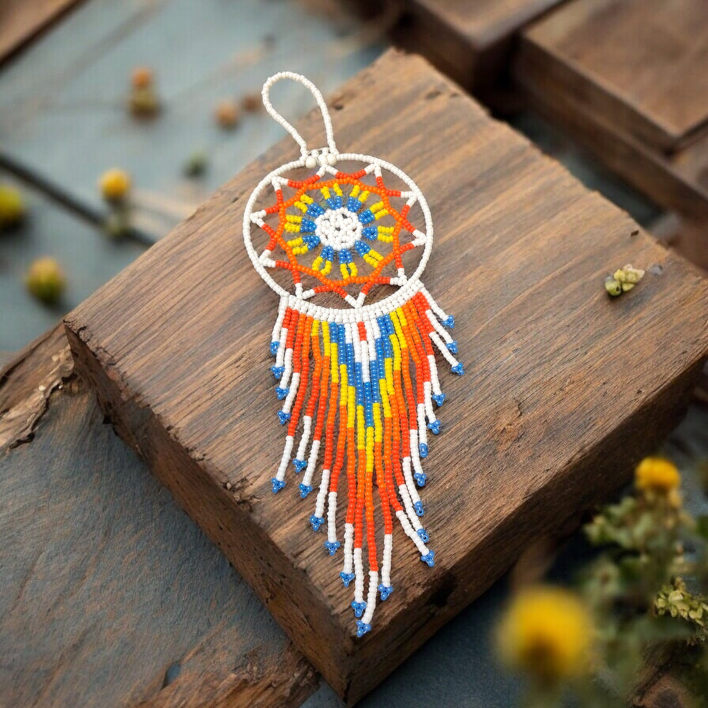 White and Blue Celestial Beaded Handmade Dreamcatcher