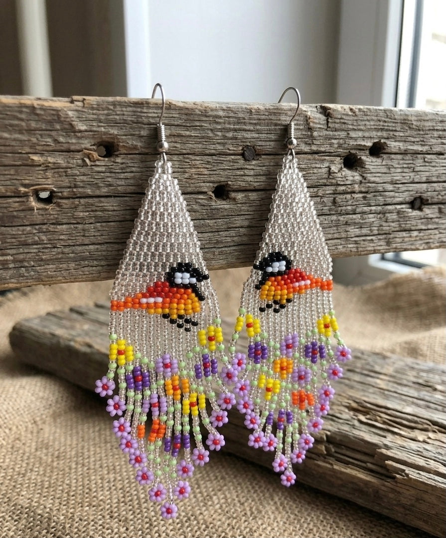 Boucles d'oreilles pendantes oiseau (argent)