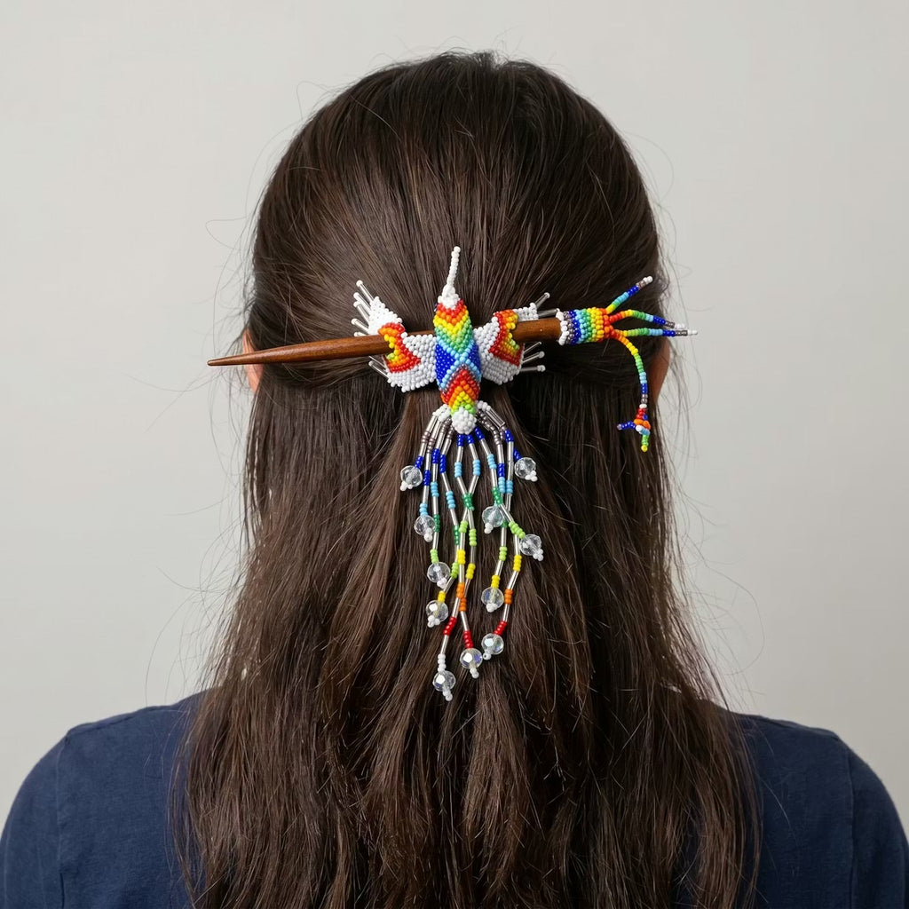 Pique à cheveux orné de perles Colibri blanc