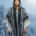 Ponchos en laine doux faits main gris clair et noirs