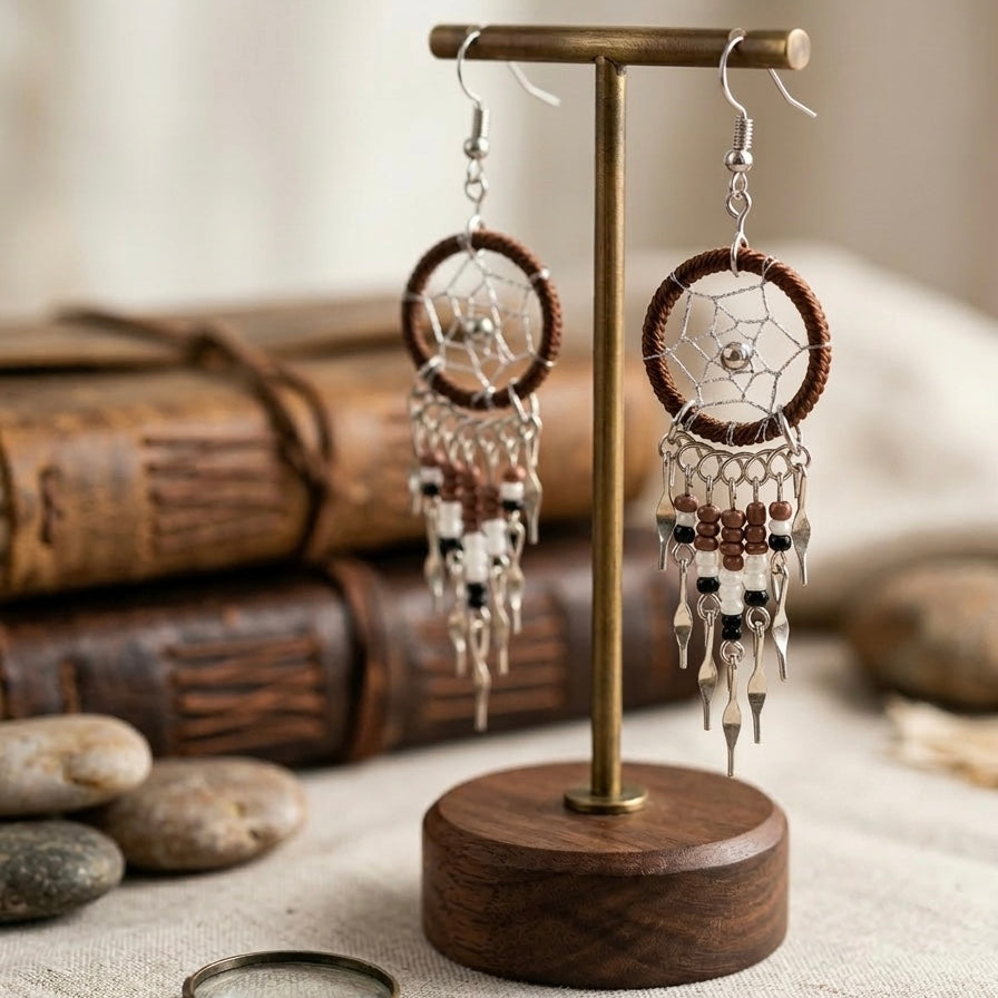 Boucles d'oreilles Attrape-rêves perles vertes et noires