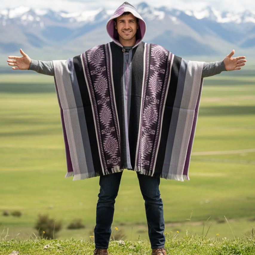 Ponchos en laine doux faits à la main couleur lavande