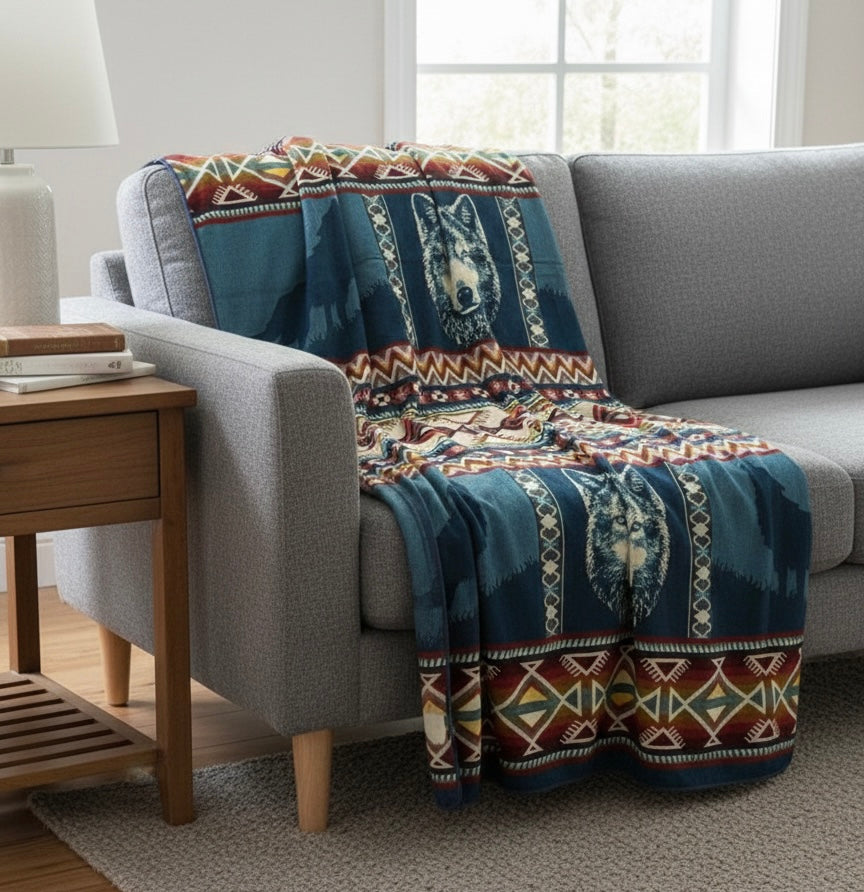 Couverture en Alpaga Loup des Plaines BLEUES OLDTRIBES™