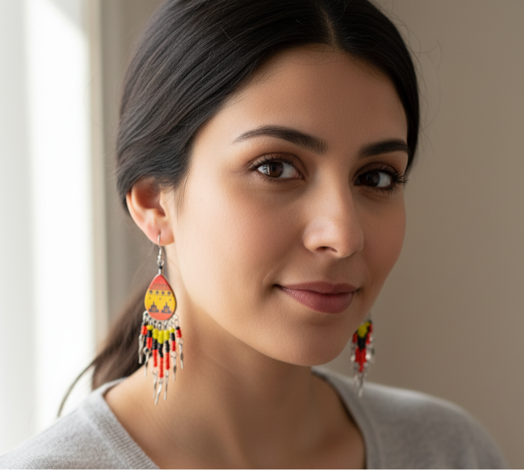 OldTribes™ Small Sized Southwestern Red and Yellow Teardrop Earrings
