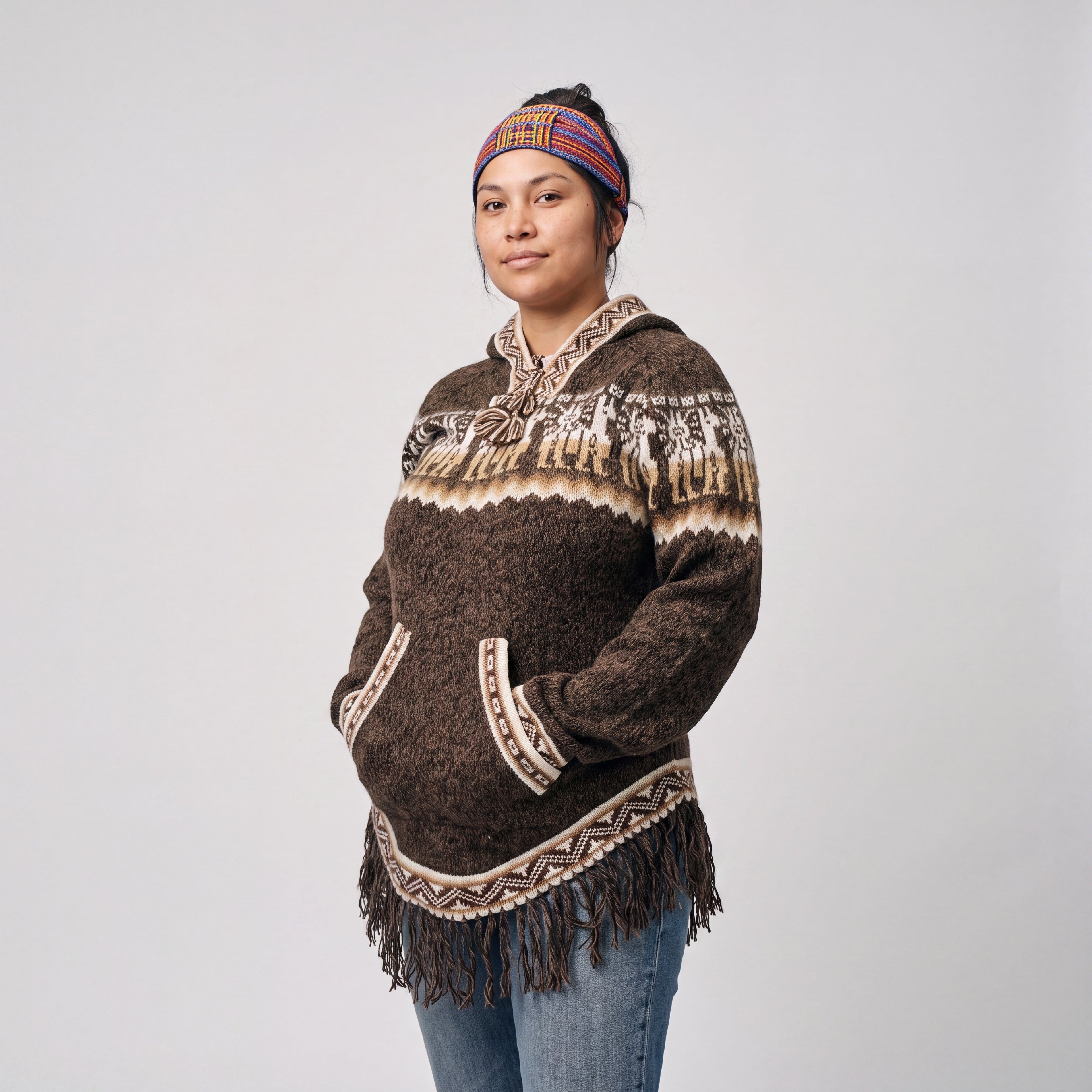OLDTRIBES™ Women Cardigan Brown Alpaca Sweater