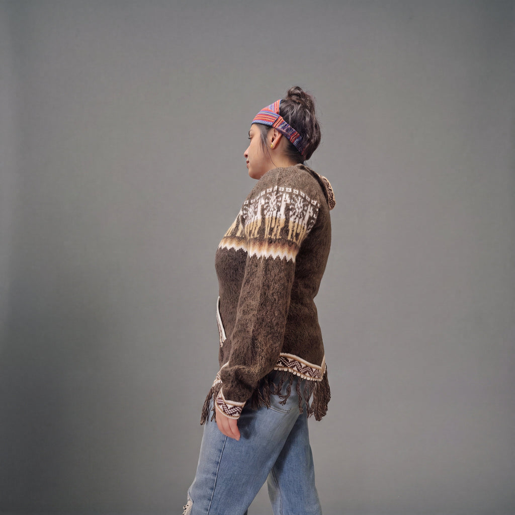 OLDTRIBES™ Women Cardigan Brown Alpaca Sweater