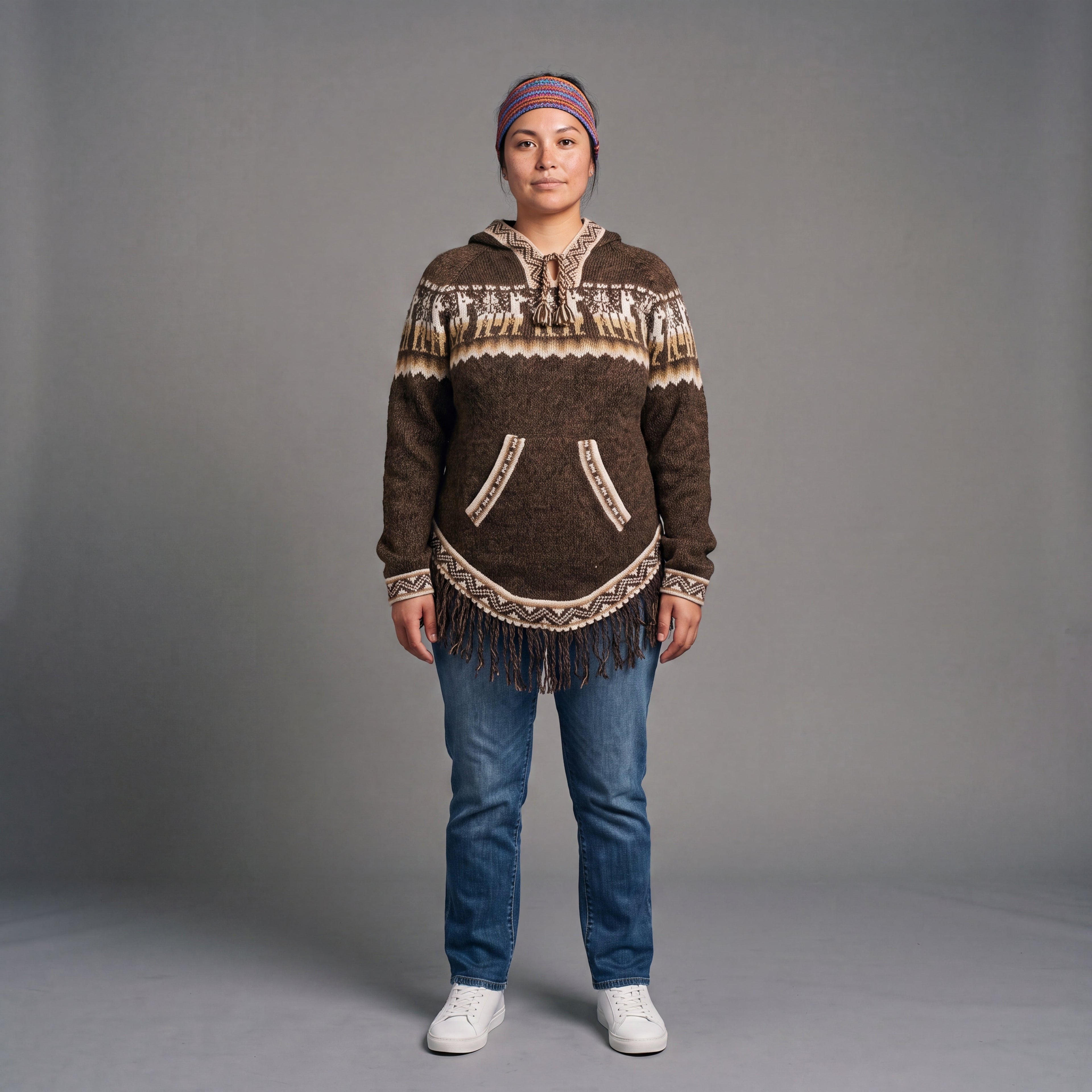 OLDTRIBES™ Women Cardigan Brown Alpaca Sweater