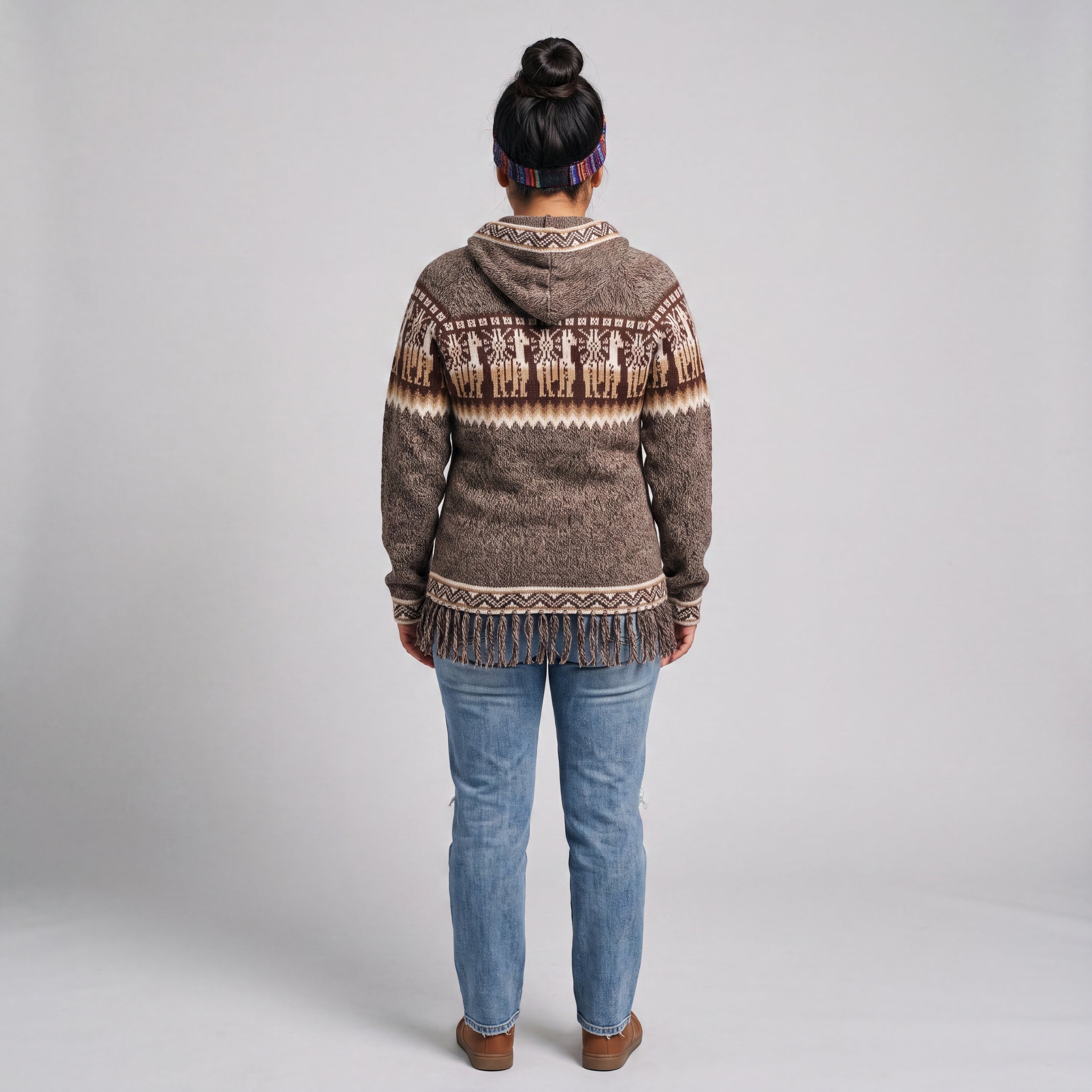 OLDTRIBES™ Women Cardigan Brown Alpaca Sweater