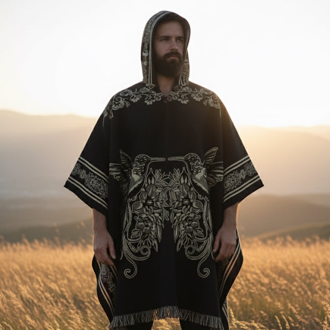 Poncho en laine fait main Colibris