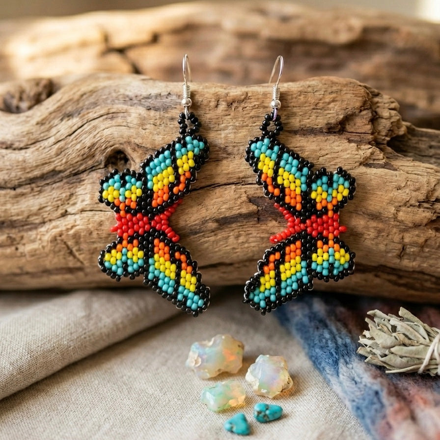 Boucles d'oreilles papillon multicolores perlées