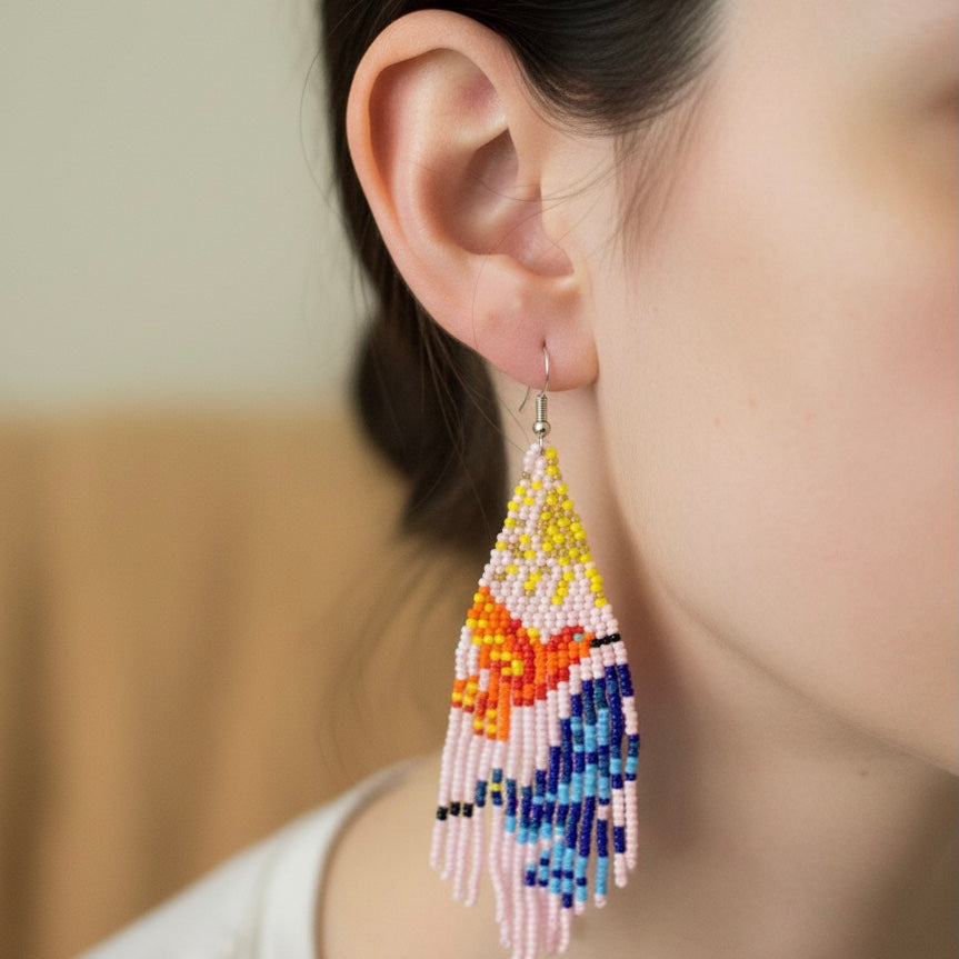 Boucles d'oreilles perlées « Danseuse Ciel Rose »