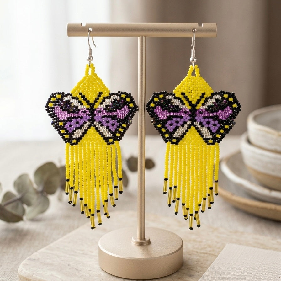 Boucles d'oreilles ailes dansantes perlées jaunes