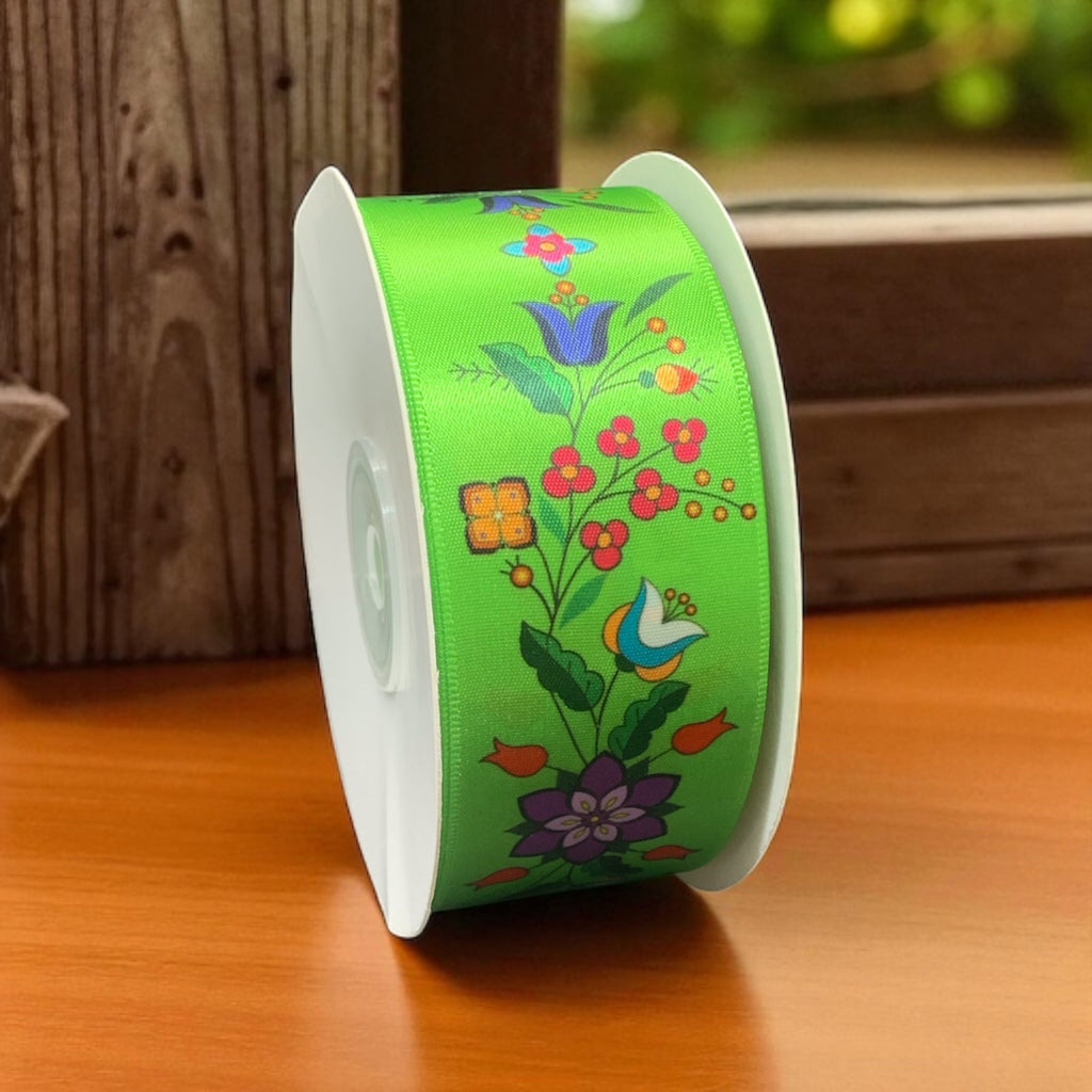 Rouleau de ruban floral double face vert fluo