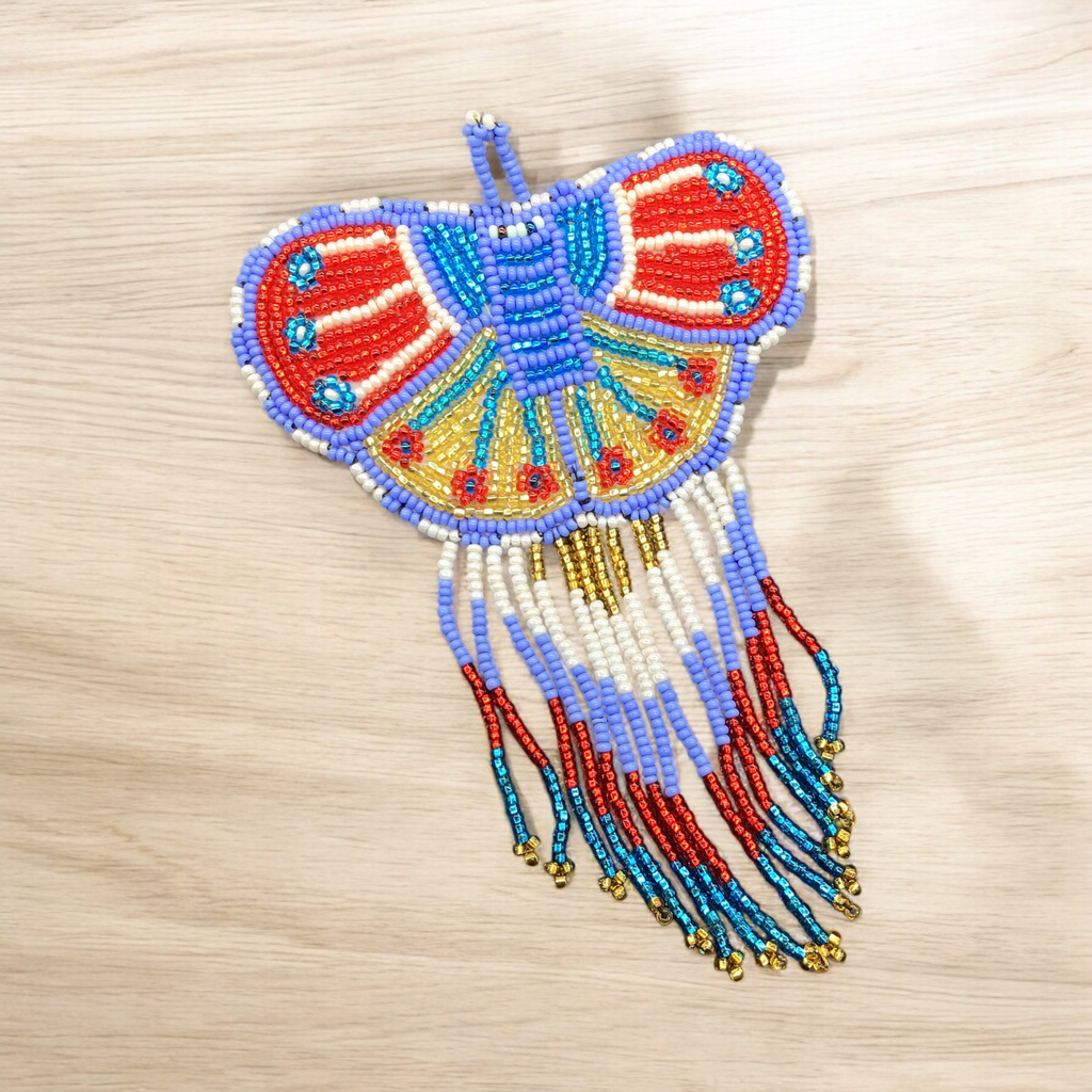 Barrettes Papillons Perles avec Franges Rouge et Violet
