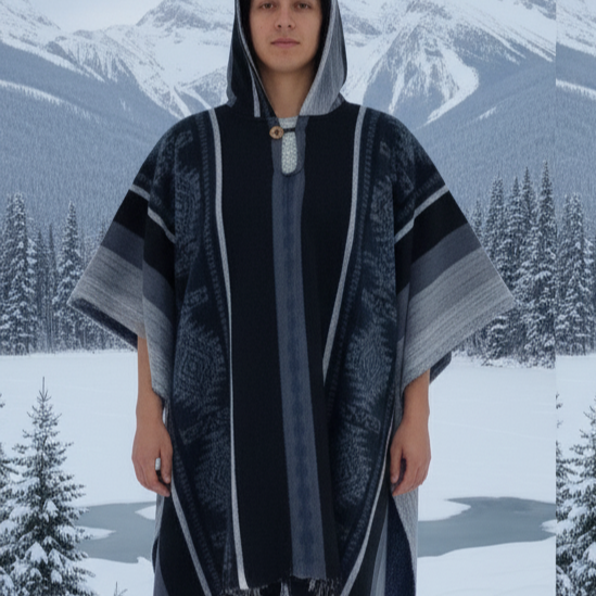 Ponchos en laine faits main doux bleu foncé
