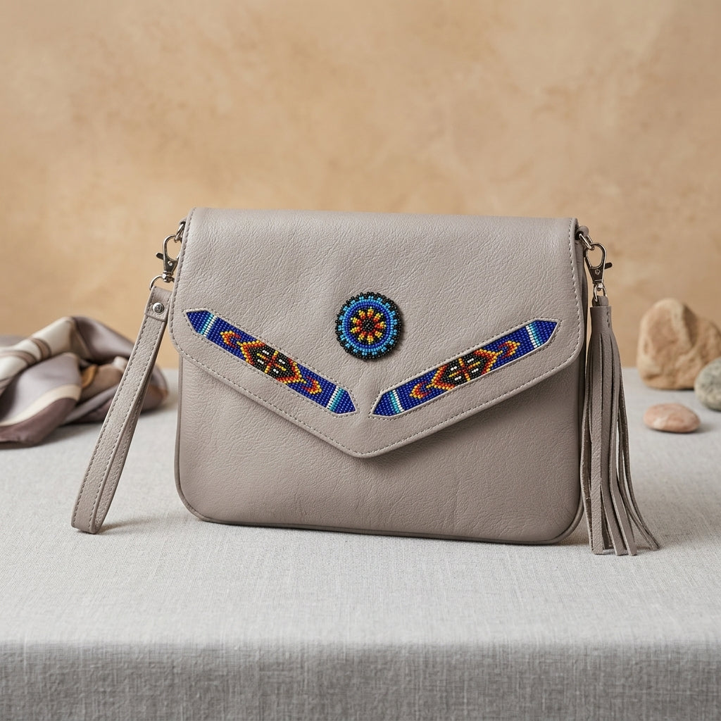 Sac bandoulière en cuir perlé (beige)