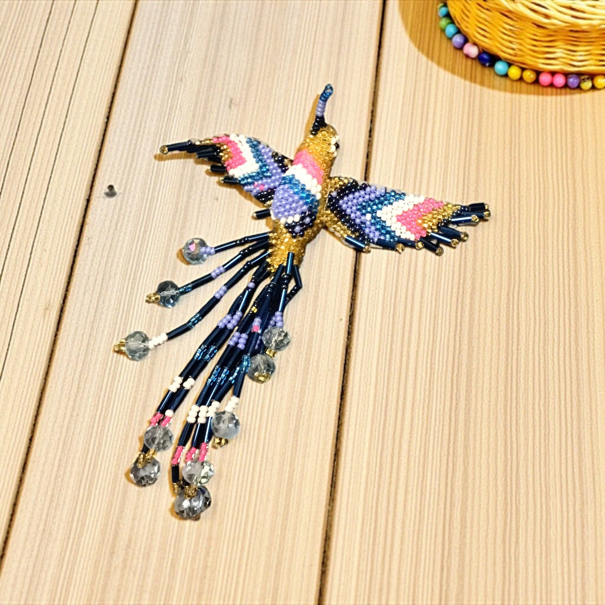 Barrette Colibri Or et Bleu à Franges