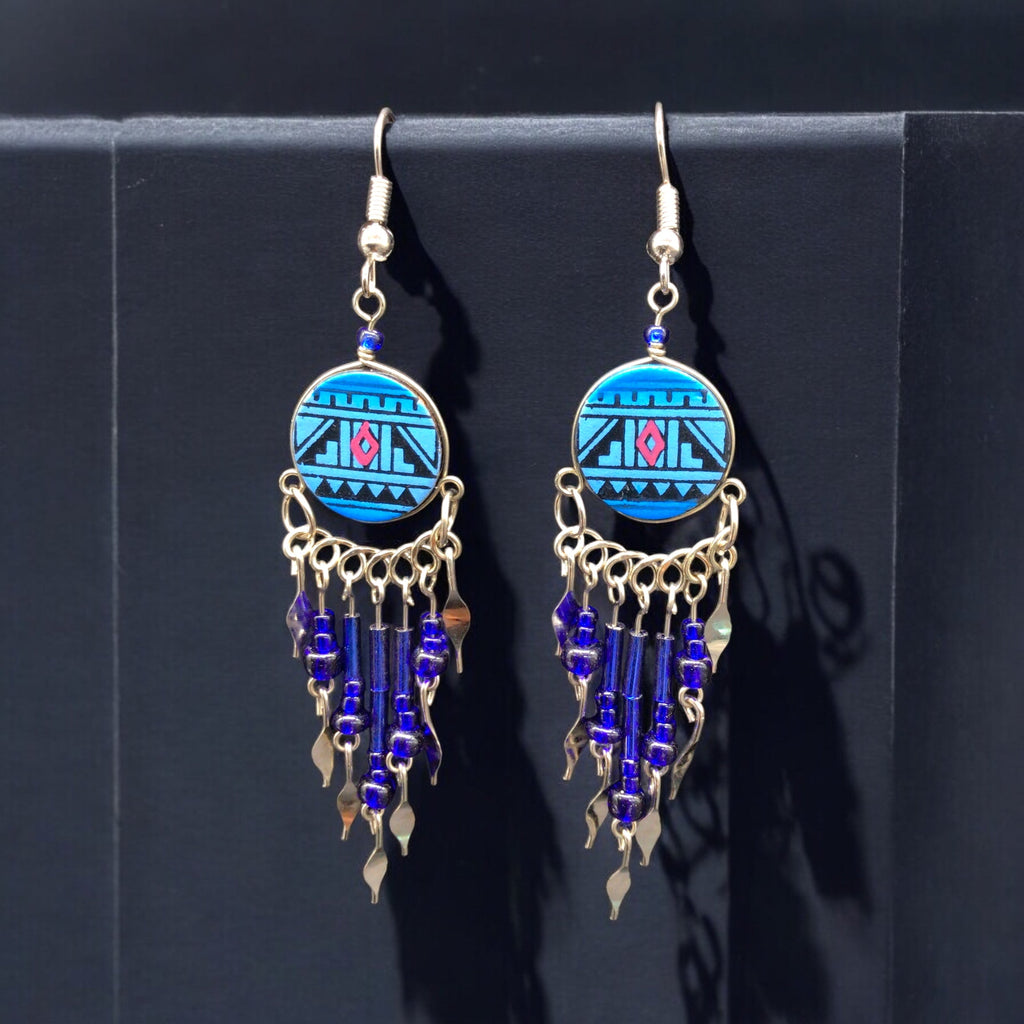 Boucles d'oreilles pendantes rondes de style sud-ouest bleu ciel