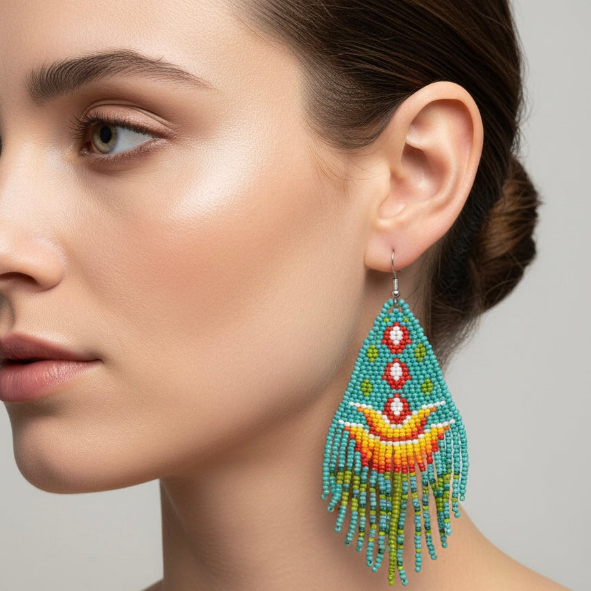 Boucles d'oreilles pendantes Fleur Flamme Turquoise