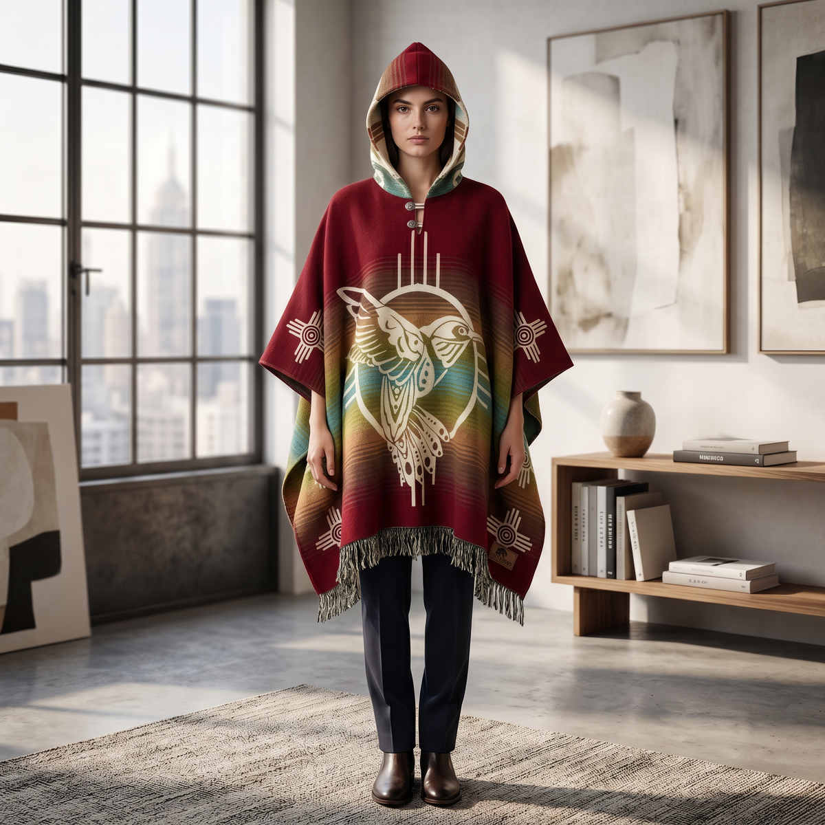 Poncho en laine fait main Colibri