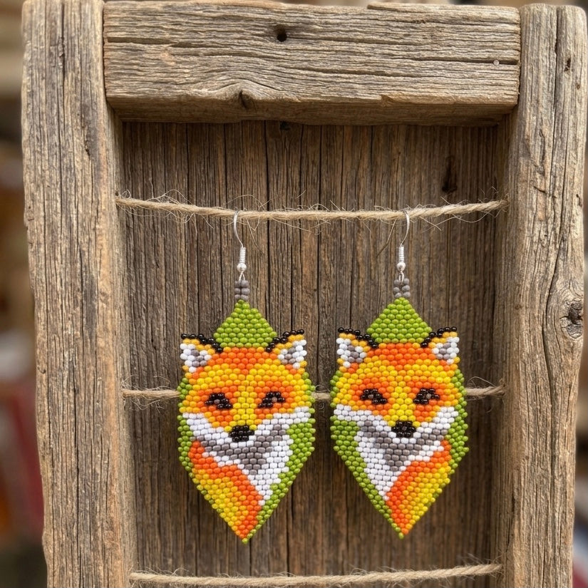 Boucles d'oreilles renard perlées (Vert)