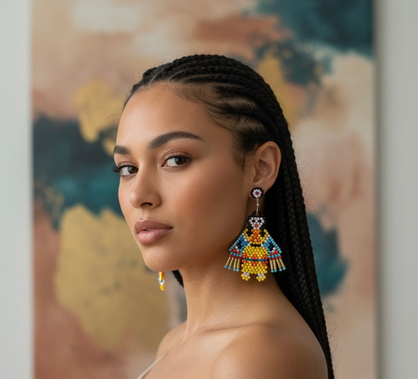 Poupée Kachina Amérindienne Femme OldTribes™ (Jaune Bleu)