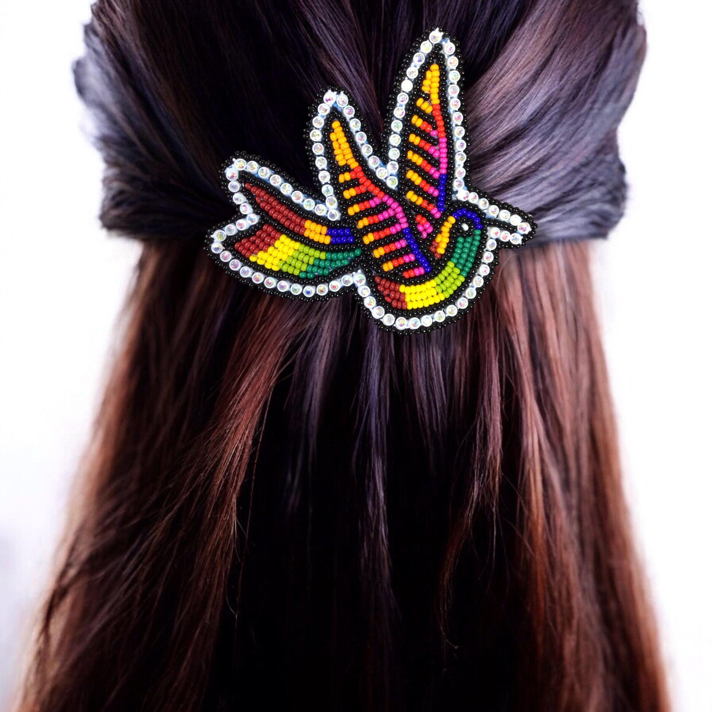 Brown and Yellow Beaded Hummingbird Barrette