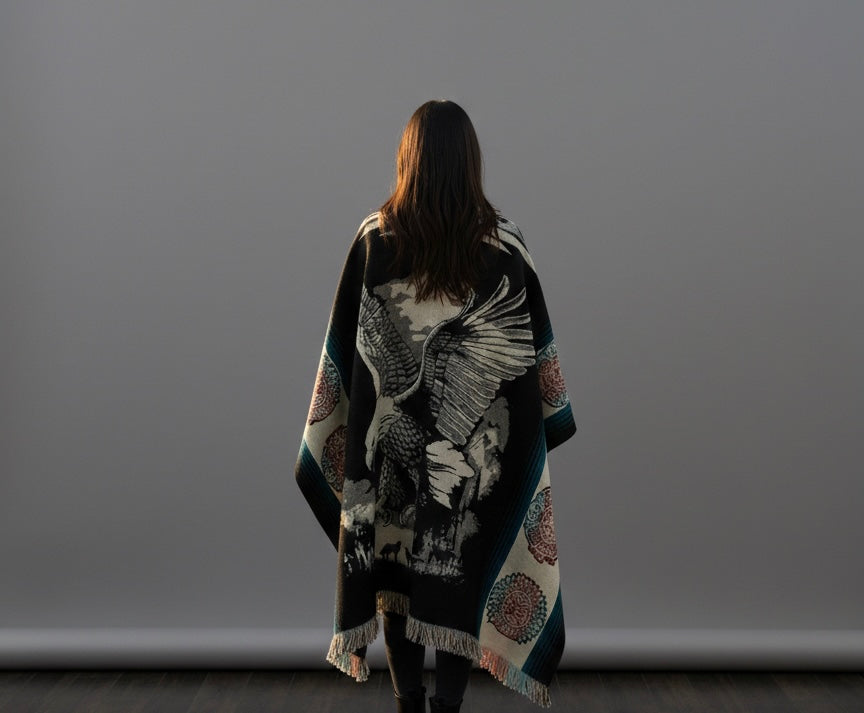 Poncho en laine fait main Aigle