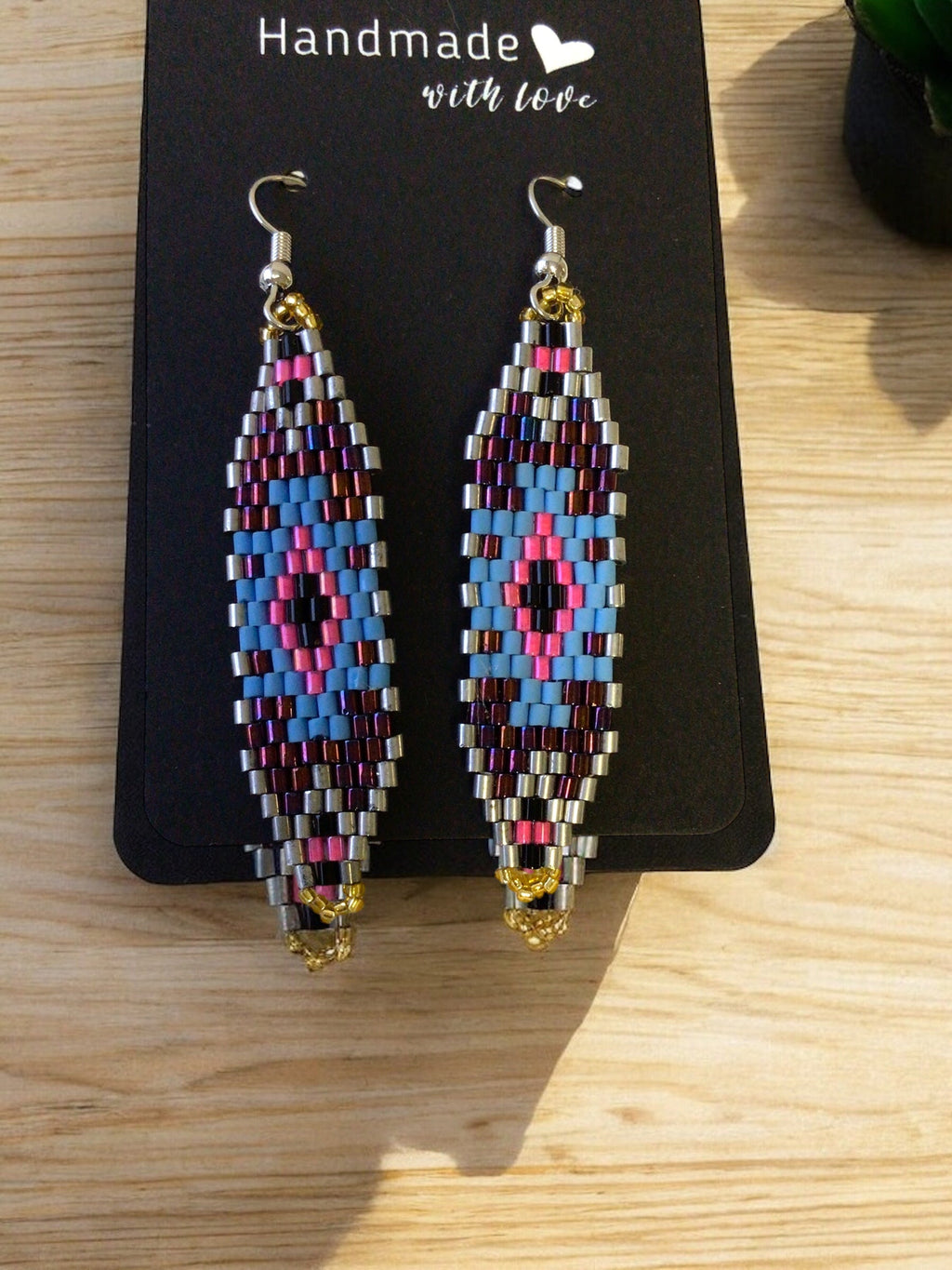 Boucles d'oreilles en perles de verre Miyuki marron et rose