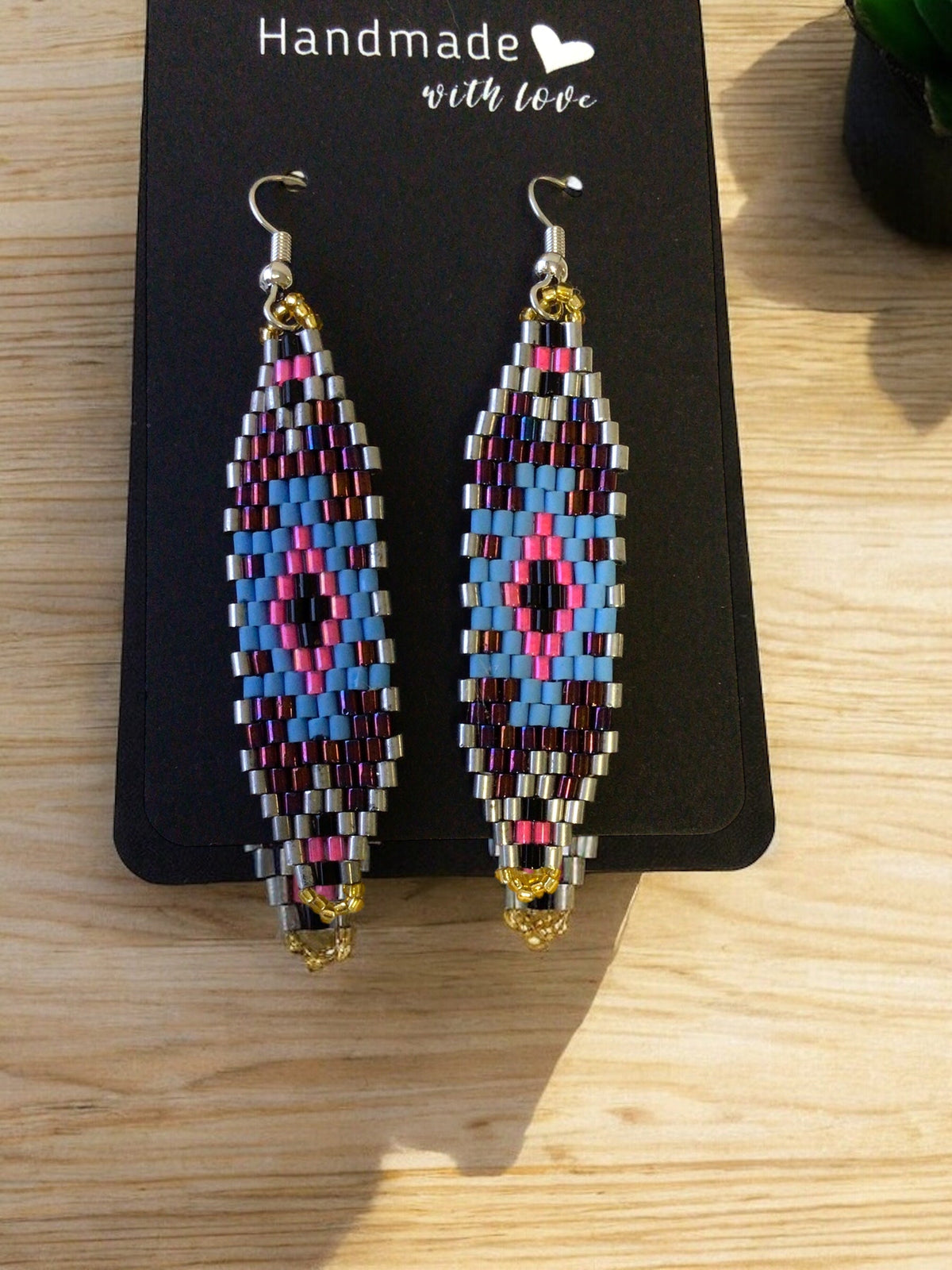 Boucles d'oreilles en perles de verre Miyuki marron et rose