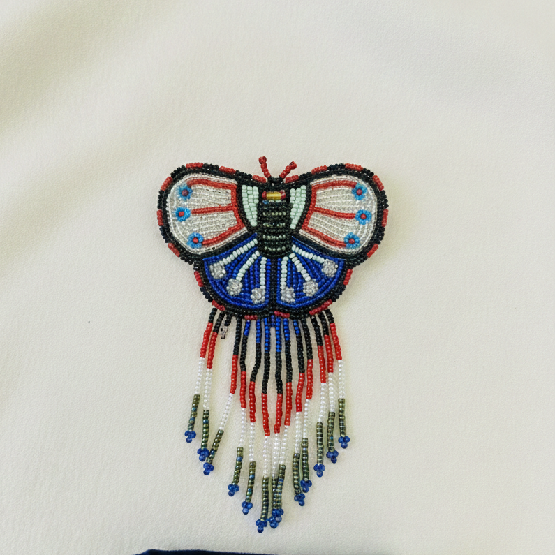 Barrettes Papillon Perlées à Franges Argent et Bleu